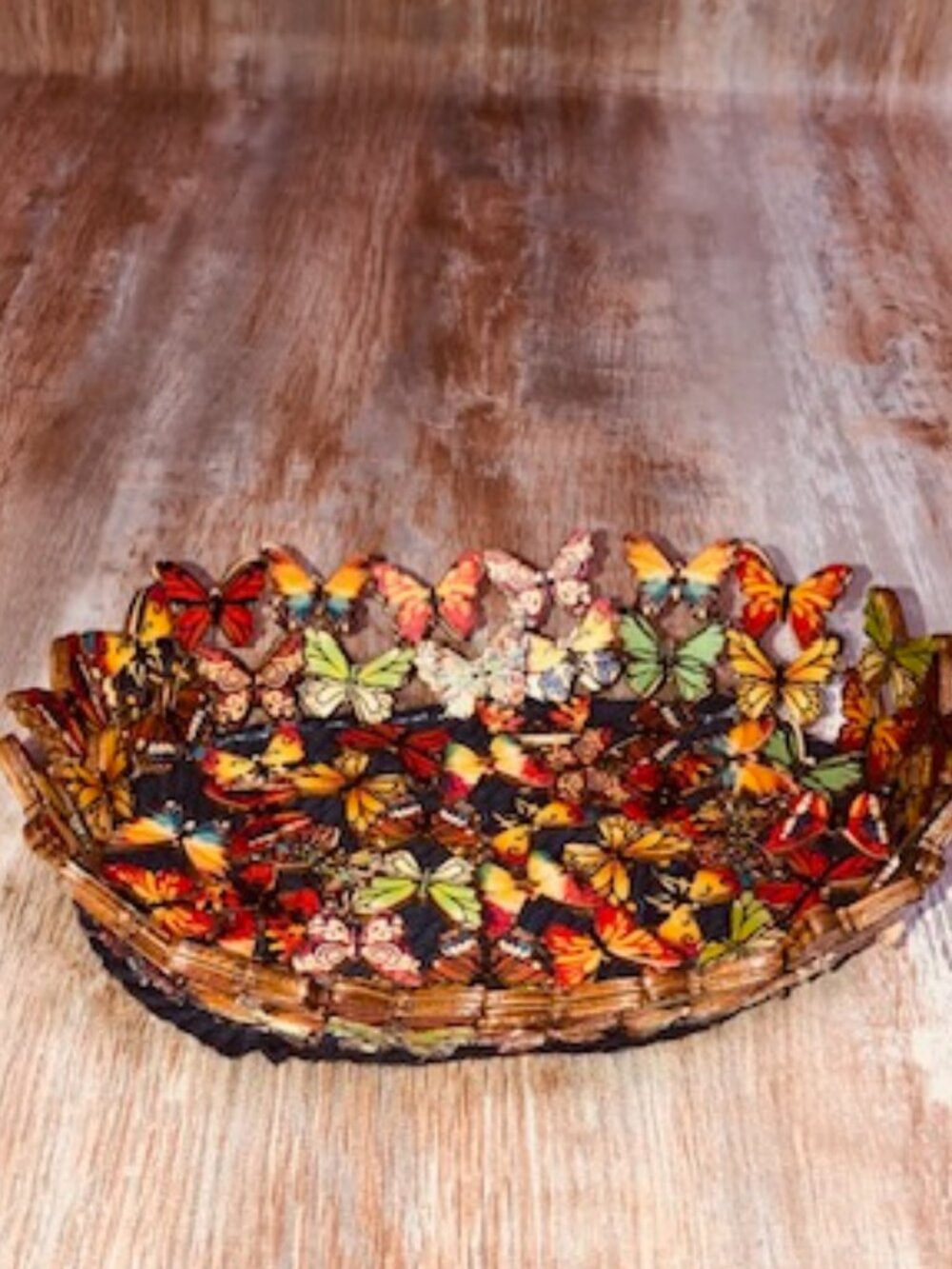 Sturdy Handcraft Butterfly Catchall Bowl made with Double Wooden Buttons
